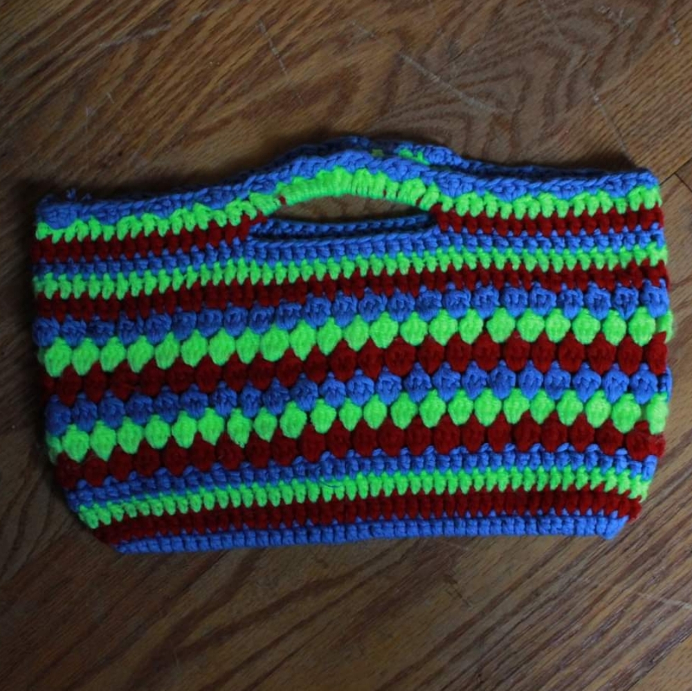 Vintage Handmade Crochet Mini Tote Bag